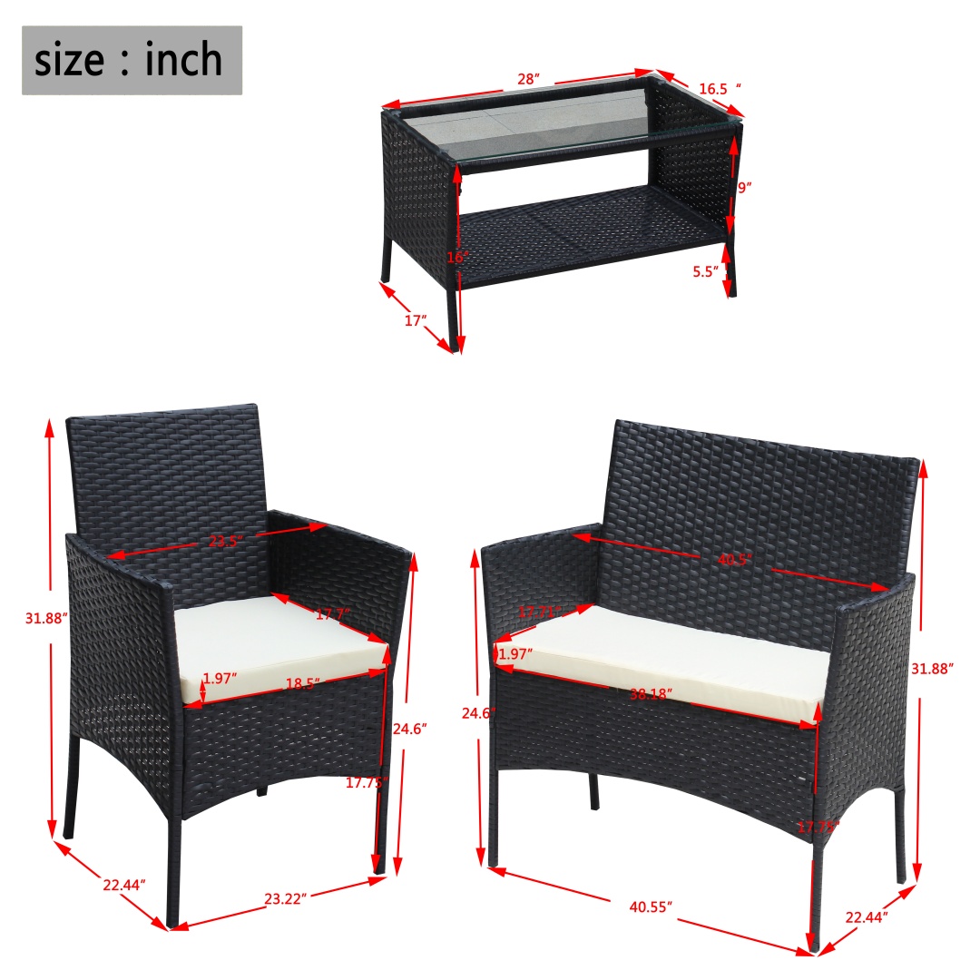 4 PC Rattan Patio Furniture Set Outdoor Patio